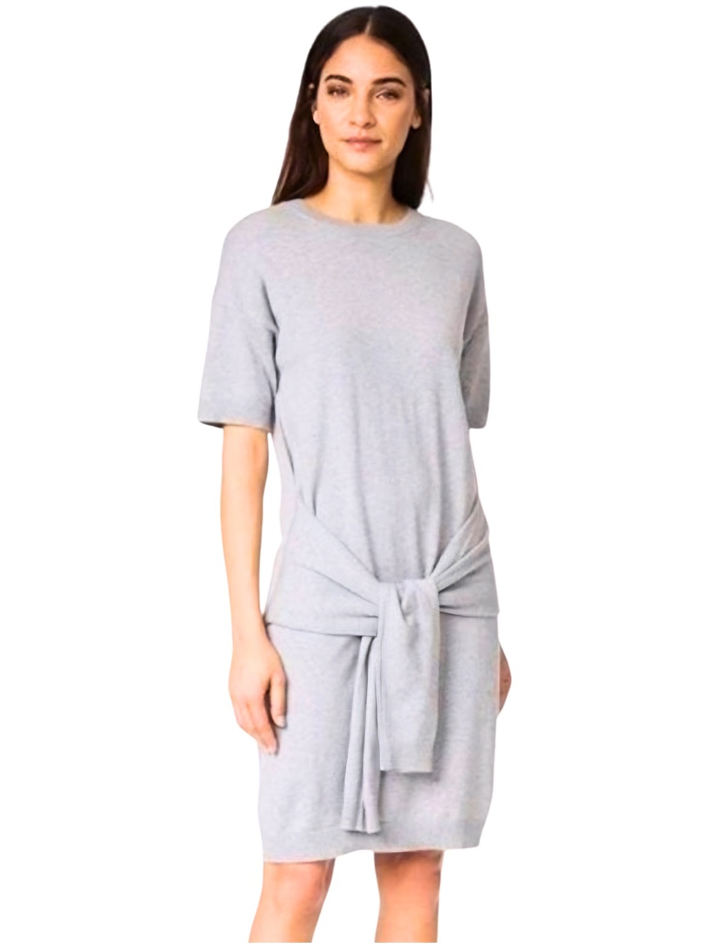 Vince Gray Tie Front Short Sleeve Knit Sweater Dress Size S EUC